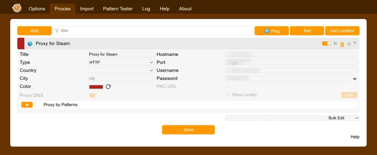Enter Proxy Details in Chrome FoxyProxy